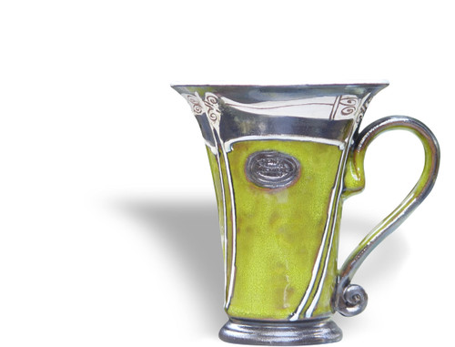 Green Handmade Pottery Mug, Ceramic Coffee Cup, Clay Mug, Wheel thrown Hand Painted Pottery, Teacup
