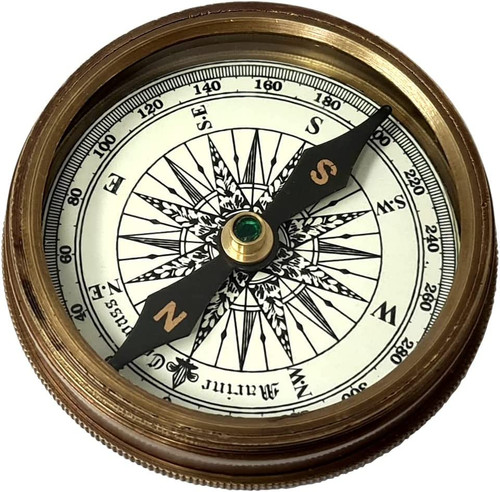 Nautical 2 inches Vintage Compass Replica Brass Pocket Transit Compass - Robert Frost Poem