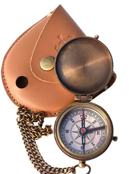 Vintage Compass with Leather Case/Brass Compass/Perfect & Unique Gift for Him-Her/Engraved Compass/Compass for Camping, Hiking, Vintage Compass with Leather Case/Brass Compass/Perfect & Unique Gift for Him-Her/Engraved Compass/Compass for Camping, Hiking,