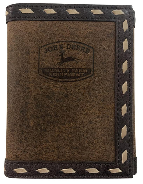 John Deere Leather Laced Wallets, Tri-Fold, Bi-Fold, Checkbook, Money Clip (Tri-Fold)