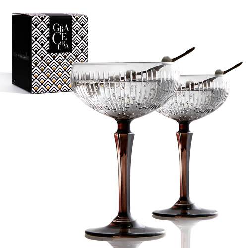 GRACE ERA Rituals Coupe Set Cocktail Glasses with Stem, Crystal Glassware for Bar, Frozen Margaritas, Martini, Mixing Cocktails, Gin and Tonic glasses, Margarita Glasses Set of 2-8oz