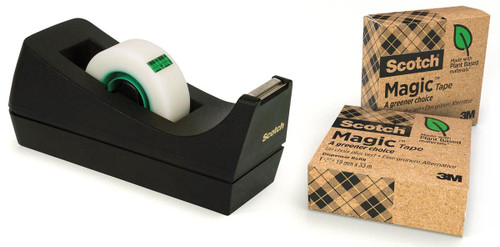 Scotch Magic Tape Dispenser - 1 C38 Scotch Dispenser with 3 Rolls of Scotch Magic Tape - Holds Tape Up to 19 mm x 33 m - Refillable Sticky Tape Dispenser for School, Home and Office - Black