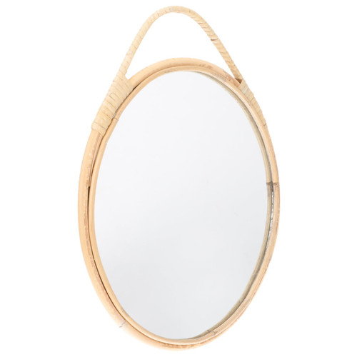FUNOMOCYA Round Makeup Wall Mirror Decor Rattan Woven Mirror Makeup Mirror Wall Mounted Hanging Vanity Mirror Rattan Hanging Mirror Decorative Wall Mirror Large Glass Decorative Mirror