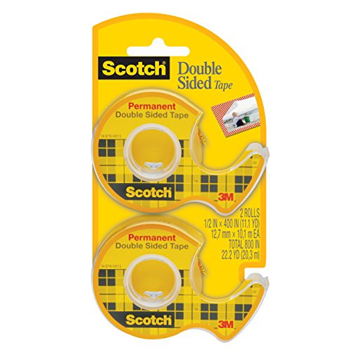 Scotch Double Sided Tape with Dispenser, Narrow Width, Engineered for Office and Home Use, Photo-Safe, 1/2 x 400 Inches, 2 Rolls (137DM-2)