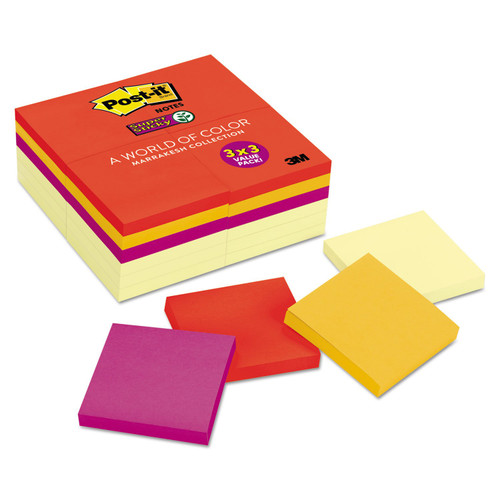 3M 65424Sscyn Post-It Super Sticky Notes, 3 X 3, Yellow/Marrakesh, 24 Pads/Pk