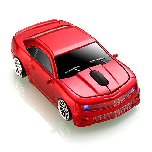 BKLNOG Wireless Car Mouse [Updated] with LED Headlights, 1600 DPI Sports Car Shaped Mouse for Mac, Computers, Red