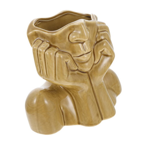 COOPHYA Ceramic Flower vase Human Hand and Face Design Floral Vase Head Planter Pot Body Female Form Vase Human face air Plant Planter Head Flower Pot Head face Ceramics Artwork Human Body