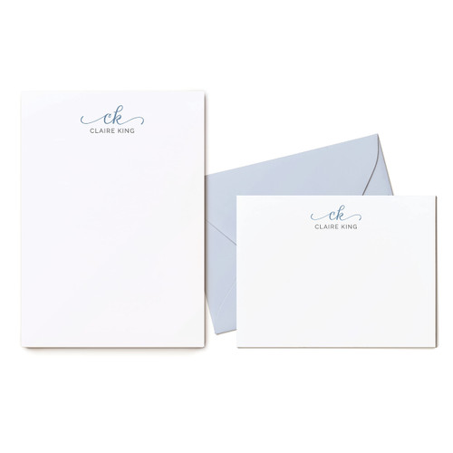 Personalized Stationery BUNDLE - Flat Cards, Envelopes and Notepad - Womens or Girls 2 or 3 Initial Monogram - Curio Press - ROSALINA MONOGRAM 2-SET