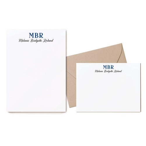 CURIO PRESS Personalized Monogrammed Stationery BUNDLE - Flat Cards, Envelopes + Notepad - Customized Professional Formal Stationary Set - NOBLE MONOGRAM 2-SET