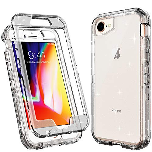 ACKETBOX iPhone 7 Plus Case/iPhone 8 Plus Case/iPhone 6s/6 Plus Case?Three Layer Heavy Duty Bling Design Glitter Crystal Sparkle Clear TPU Full Body Protective Cover for iPhone 8/7/6s/6 Plus-Bling