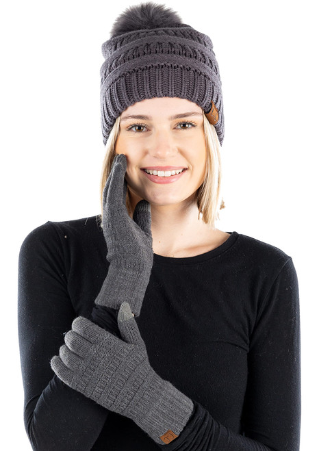 Funky Junque Pom Beanie & Gloves Bundle: Charcoal/Charcoal Pom