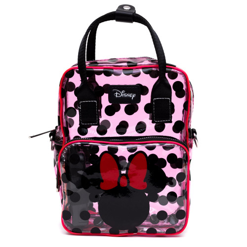 Disney Bag, Crossbody Light Up, Minnie Mouse Ears and Bow Icon with Polka Dots, Transparent, Pink PVC Disney Bag, Crossbody Light Up, Minnie Mouse Ears and Bow Icon with Polka Dots, Transparent, Pink PVC
