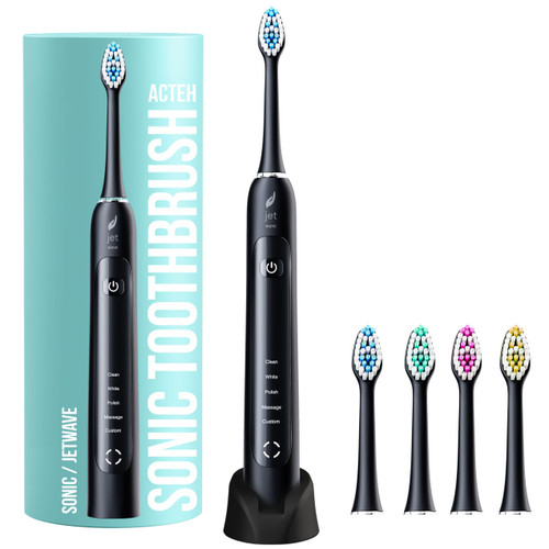 Acteh Sonic Electric Toothbrush w/ 5 Brushing Modes, 2min. auto-Timer, 30sec. Quad-Reminder and Long-Lasting, Extended Charge Battery