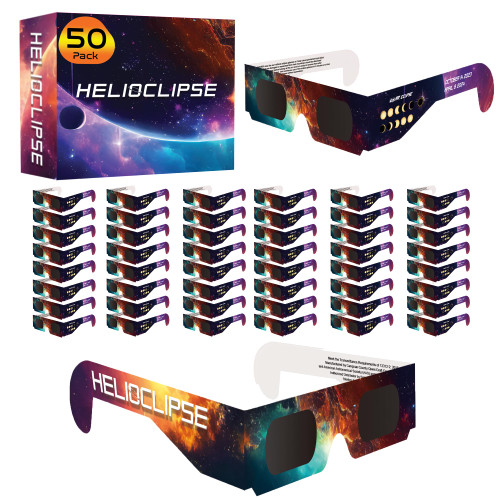 Helioclipse (50 Pack Solar Eclipse Glasses Nasa Approved 2024 - Trusted for Direct Solar Eclipse Viewing - ISO 12312-2 & CE Certfied