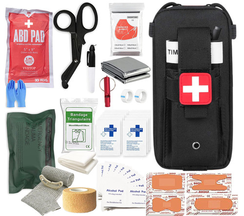 Med Kit Trauma Kit with Tourniquet, Emergency Survival First Aid Kits, EMT IFAK Medical Kit for Severe Bleeding Control, Military Camping and Hiking (Black)