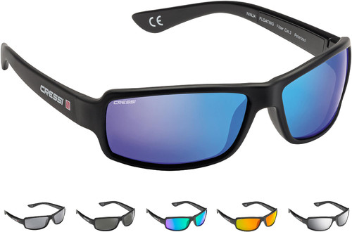 Cressi Ninja Floating Polarized Square Sunglasses, Black (Blue Mirrored Lens), one Size