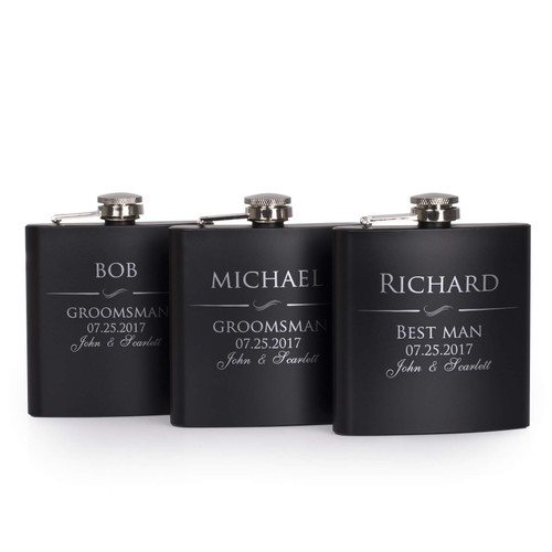 P Lab Set of 3 - Groomsmen Gift - Groomsman Gifts For Wedding, Wedding Favor Customized Flask Set w Optional Gift Box - Engraved 6oz Stainless Steel Flask Custom Personalized Flask Gift Set, Black #1