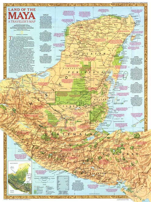 National Geographic: Land of the Maya Wall Map - 20.25 x 27 inches - Art Quality Print