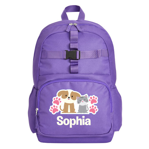 Let's Make Memories Personalized Kids Backpack with Lunch Box (Optional) - Purple, Puppy+Kitten