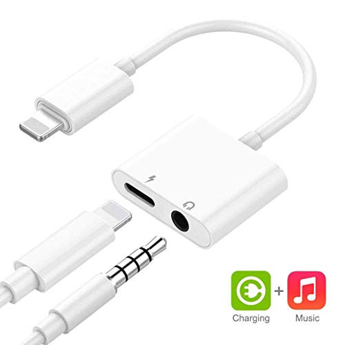 Lightning to 3.5 mm Headphone Jack Adapter for iPhone 8 /8Plus/X/10/XR/XS/XS max/7/7Plus Audio and Charge Adapter Dongle Lightning Adapter Splitter Audio & Charge Connector Cable Support iOS 12 Later