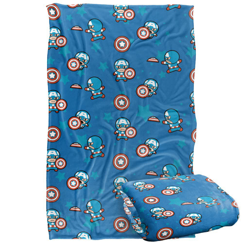 Marvel Captain America Blanket, 36"x58", Captain America Chibi Pattern, Silky Touch Super Soft Throw Blanket