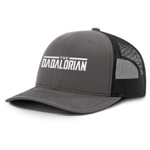 BustedTees The Dadalorian Back Mesh Hat Casual Wear - Baseball Cap for Men Breathable Mesh Back Adjustable Snapback Strap (Charcoal Front/Black Mesh)