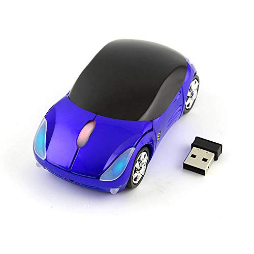 Colorful 3D Sport Car Shape Mouse 2.4GHz Wireless Mouse 1600DPI 3 Buttons Optical Ergonomic Gaming Mice with USB Receiver for PC Laptop Computer (Blue)