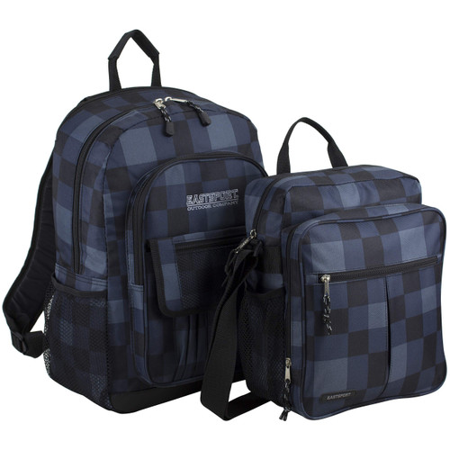 Eastsport Tech Backpack with Messenger Gear Bag Combo - Blue Plaid