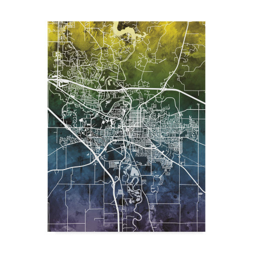 Trademark Fine Art Iowa City Map Blue Yellow by Michael Tompsett, 18x24