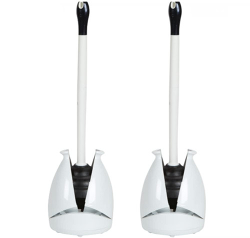 2 Pack Toilet Plunger, Hideaway Toilet Plunger with Caddy, Plungers for Bathroom with Holder, Heavy Duty Toilet Plunger with Holder - White by Westerly