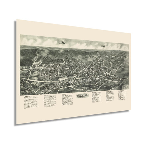 HISTORIX Vintage 1923 Monroe New York Map Poster - 16x24 Inch Vintage Monroe NY Map - Historic Monroe City Wall Art - History Map of Monroe New York Poster - Old Orange County NY Map