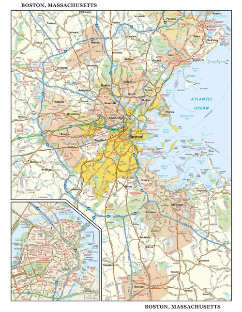 Boston, Massachusetts Wall Map, Large - 22.75" x 29" Laminated Boston, Massachusetts Wall Map, Large - 22.75" x 29" Laminated