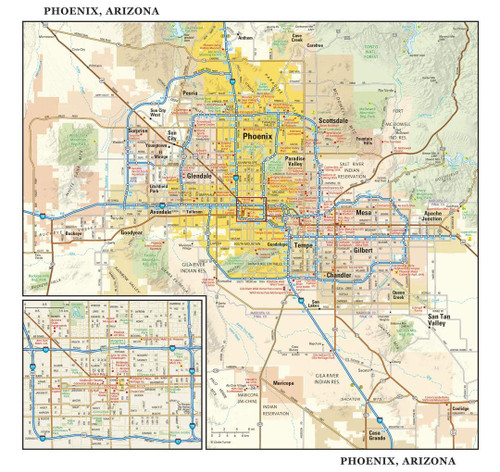 Phoenix, Arizona Wall Map, Large - 22.75" x 21.5" Laminated Phoenix, Arizona Wall Map, Large - 22.75" x 21.5" Laminated