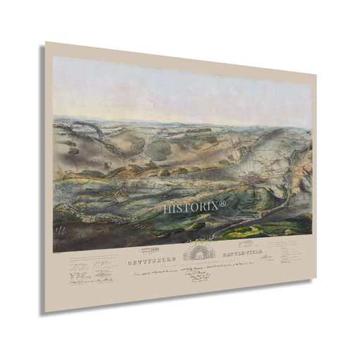 HISTORIX Vintage 1863 Gettysburg Battlefield Map - 18x24 Inch Vintage Gettysburg Wall Art - History Map of Gettysburg PA - Old Gettysburg Map - Bird's Eye View of Gettysburg Battlefield Civil War Map