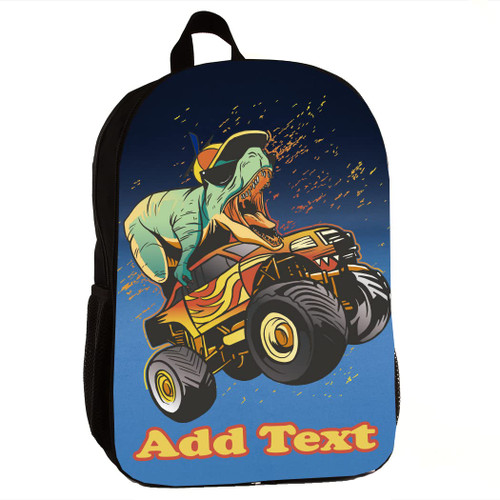 KishKesh Personalization Personalized Backpack 16" Inch - T-Rex riding a Monster Truck
