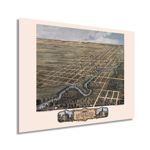 HISTORIX Vintage 1869 Rochester Minnesota Map Poster - 18x24 Inch Old Rochester Map of Minnesota Wall Art - Rochester Olmsted County MN Map History