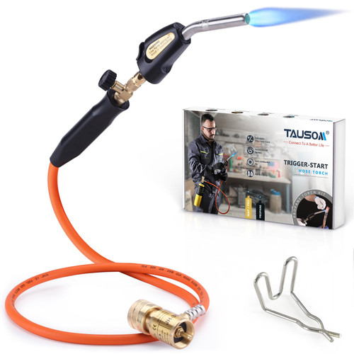 TAUSOM Propane Torch, Trigger Start Mapp Gas Torch Map Gas Torch Kit with 3.6Ft Hose & Flow Adjustment, Soldering Welding Torch Fuel by MAPP, MAP/PRO, Propane torch Kit(Includes Cylinder Clip)