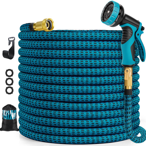 Garden Hose 100ft, 10 Function Spray Nozzle Water Hose 100 feet with Extra Strength 3750D, Durable 4-Layers Latex Flexible Hose with 3/4" Solid Brass Fittings, Leakproof Garden Hose 100ft, 10 Function Spray Nozzle Water Hose 100 feet with Extra Strength 3750D, Durable 4-Layers Latex Flexible Hose with 3/4" Solid Brass Fittings, Leakproof
