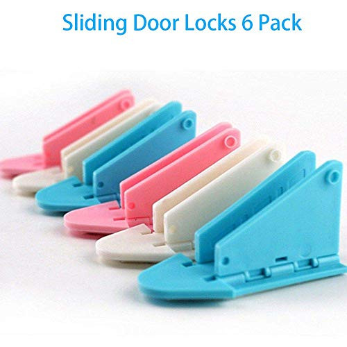 Sliding Door Lock for Baby Proof Child Safety 3M Adhesive Door Locks Patio Closets Windows Showers Pools Latch 6 Pack