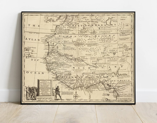Historic Pictoric Map : Negroland, adjacent countries., 1747, Vintage Wall Art : 24in x 20in