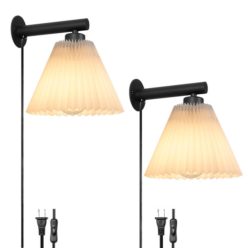 OIYIO Plug in Wall Sconces Set of 2, Wall Lamp with Plug in Cord, Bedroom Wall Sconce Set of Two, Wall Mounted Plug in Wall Light