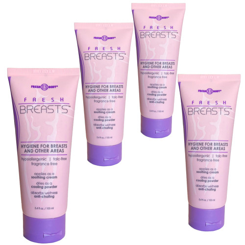 Fresh Body Fresh Breasts Anti-Chafing Deodorant Lotion to Powder, 3.4 Fl Oz (4 Pack) Anti Chafe Cream Whole Body Deodorant for Women, Inner Thighs & Areas that Sweat, No Talc, Aluminum and Fragrance