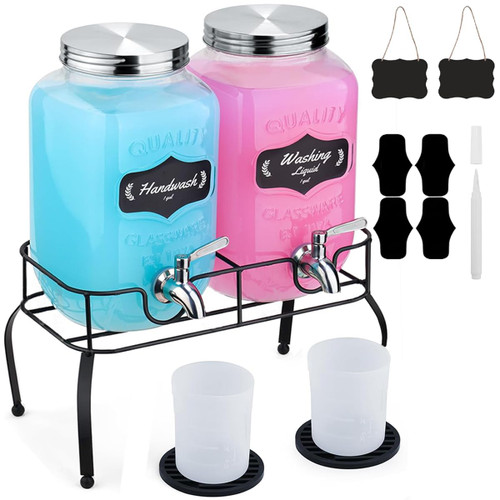 Liquid Laundry Detergent Dispenser, Ann Bully[2 Pack] 1-Gallon Glass Drink Beverage Dispenser with Stand & Lid & Stainless Steel Spigot, Mason Jar Drink Dispensers for Parties, Picnics, BBQ, Weddings