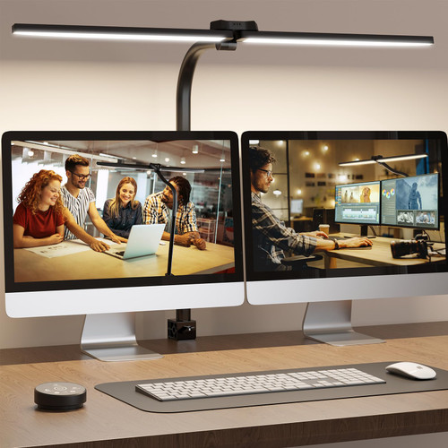 LED Desk Lamp for Office Home, Eye Caring Architect lamp with Clamp & Remote Control, 24W Ultra Bright Stepless Dimmable Flexible Gooseneck Double Head Desk Light for Reading Study Drafting