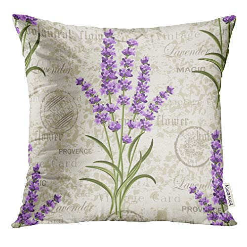 UPOOS Throw Pillow Cover Purple Flower Floral Pattern with Lavenders on Vintage Colorful Provence Aroma Decorative Pillow Case Home Decor Square 18x18 Inches Pillowcase