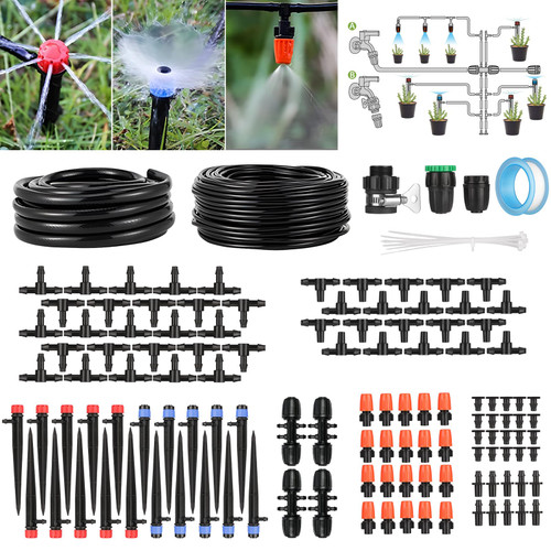 226FT Greenhouse Micro Drip Irrigation System Kit, Automatic Irrigation System Patio Misting Plant Watering System Distribution Tubing Drip Emitters Drip Spray 2 in 1 Nozzle for Greenhouse, Yard, Lawn