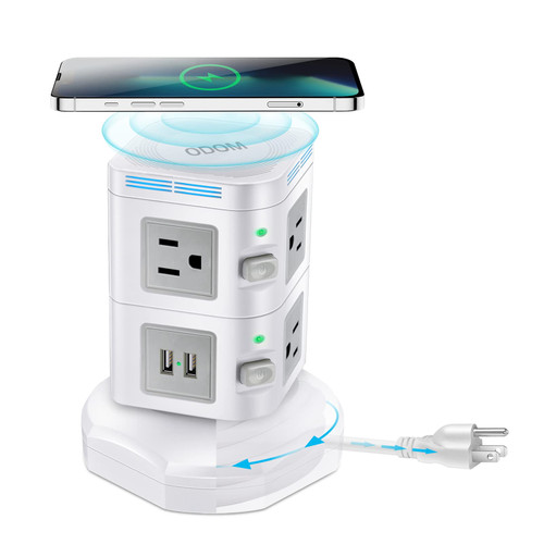 ODOM Power Strip Tower Wireless Charger ? Surge Protector Multi Outlets Plug with 4 USB Ports 6 Outlets, Desktop Charging Station 6ft Extension Cord for Home, Office, and More ODOM Power Strip Tower Wireless Charger ? Surge Protector Multi Outlets Plug with 4 USB Ports 6 Outlets, Desktop Charging Station 6ft Extension Cord for Home, Office, and More