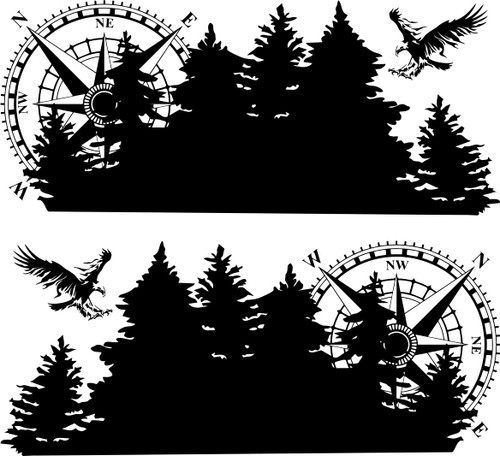 Compass Rose Camper RV Decal, Camping Sticker, Travel Logo Adventure Awaits, Eagle Forest Design (30"x11")