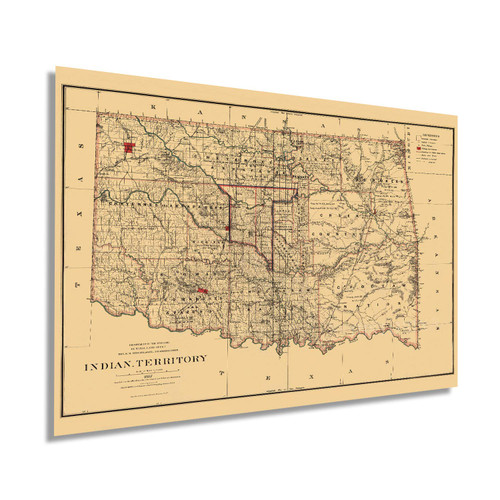 HISTORIX Vintage 1887 Indian Territory Oklahoma Map - 18x24 Inch Vintage Map of Oklahoma Wall Art - Oklahoma Indian Tribes - Oklahoma State Map - Vintage Oklahoma Map