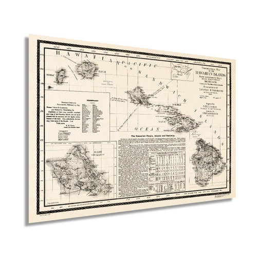 HISTORIX Vintage 1893 Map of Hawaii - 16x24 Inch Vintage Map of Hawaiian Islands Wall Art - Hawaii Vintage Map Includes Text and Statistical Data - Vintage Map Hawaii - Hawaii Map Poster